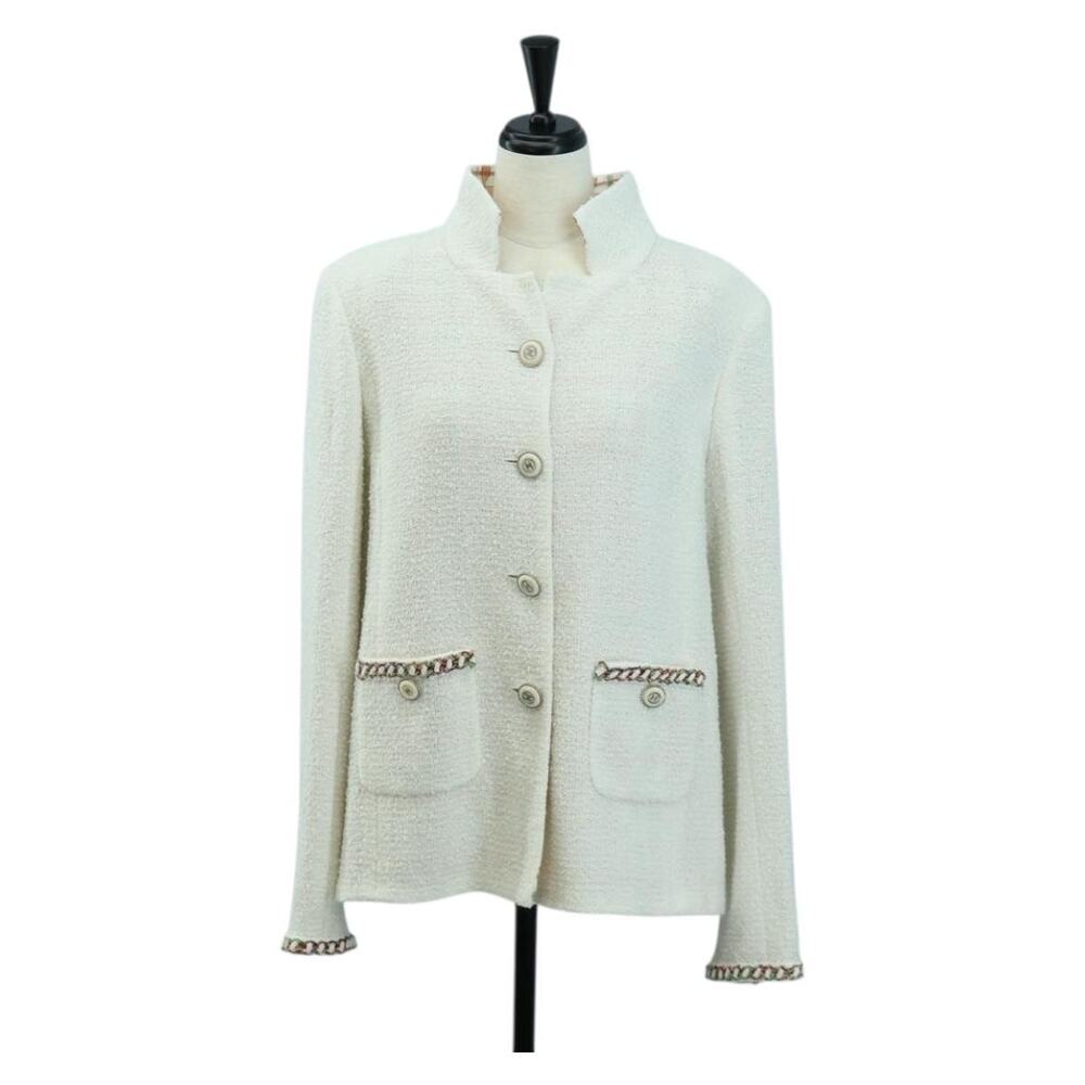 Chanel Tweed Jacket White Cotton